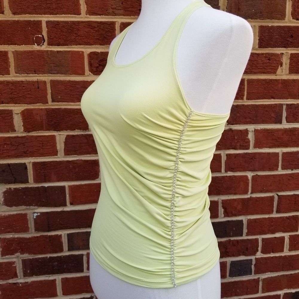 Neon Green Ruched Tankini Top Rhinestones - Picture 3 of 7
